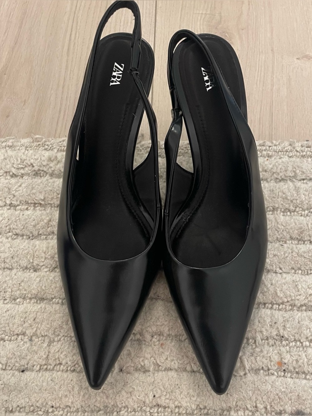ZARA Black Pointed-Toe Slingback Heels